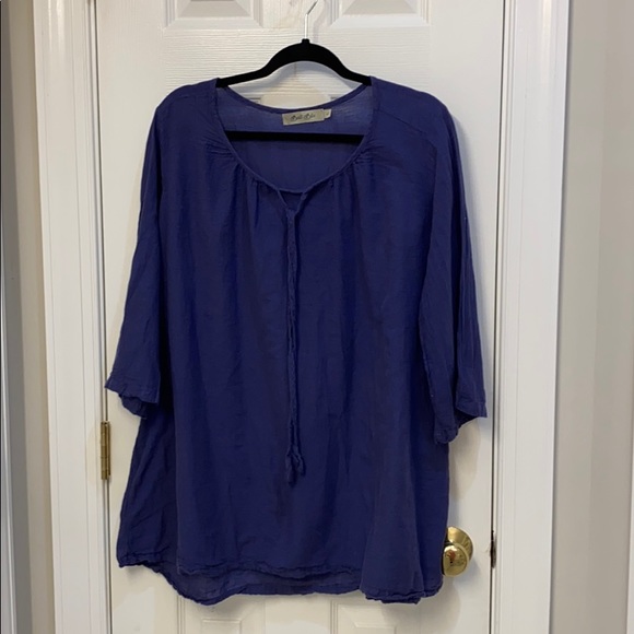 Bali Blu Cotton Tunic 3/4 sleeve - Sz Large - Picture 1 of 5